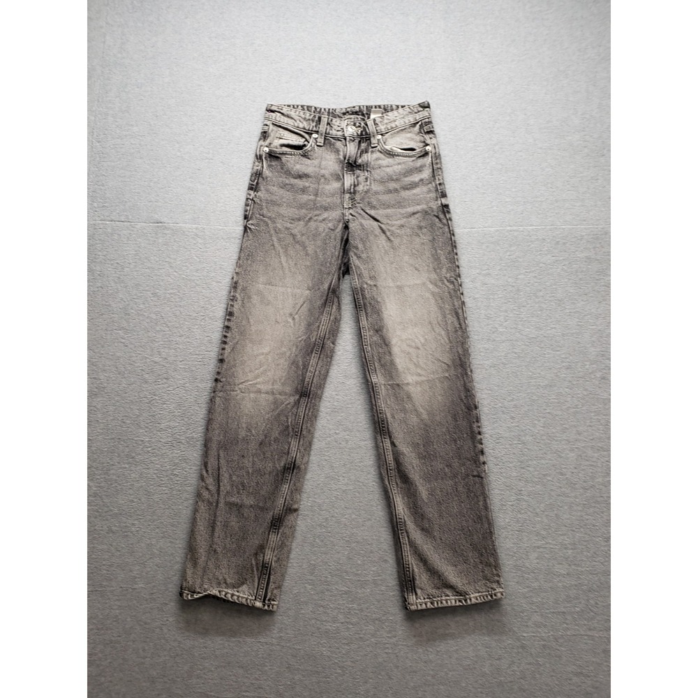 & Denim Women Jean 0 Gray Wash Denim 100% Cotton Baggy Low Waist 5 Pocket Casual